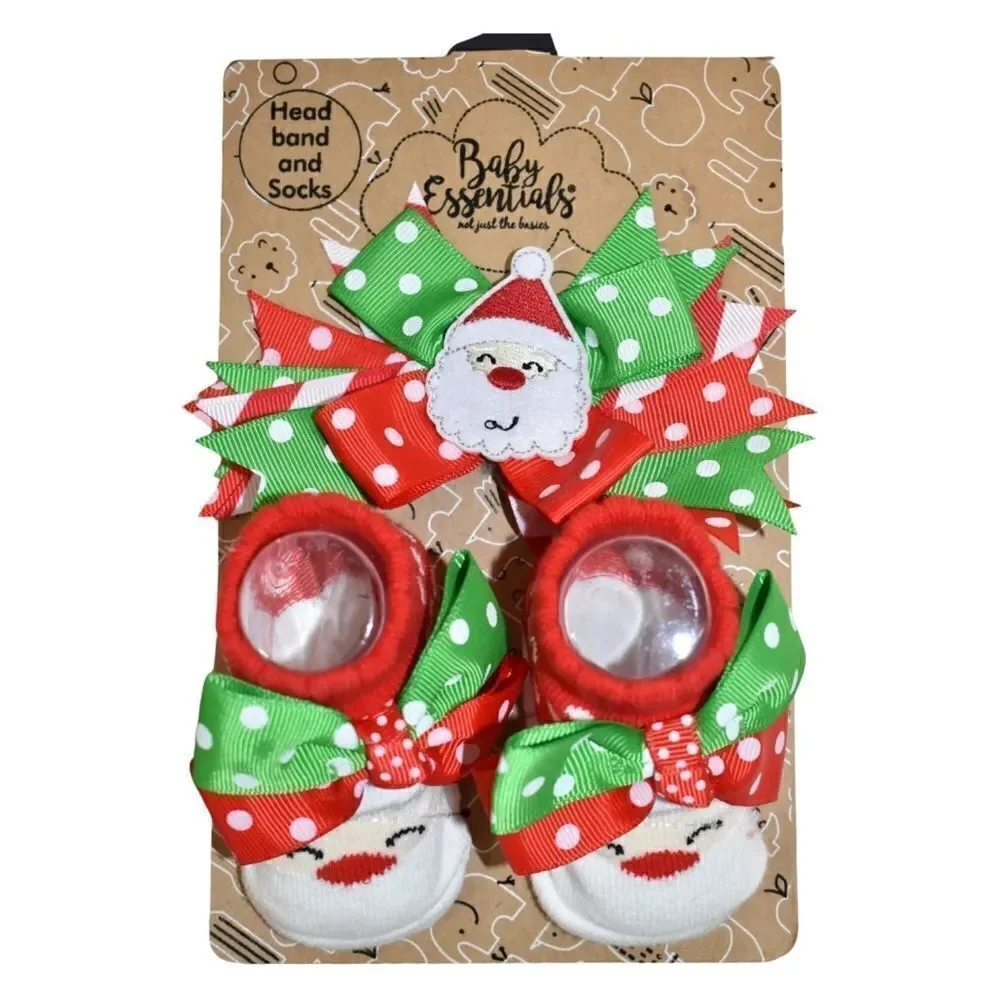 Baby Essentials Christmas Santa Socks and Headband Girl's Size 0-6 Month NWT